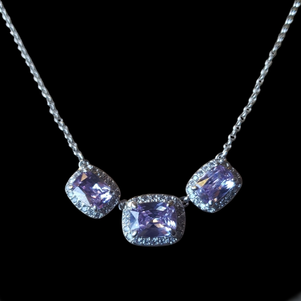 Bomb Party Silver Plated Necklace with Purple Gemstones
